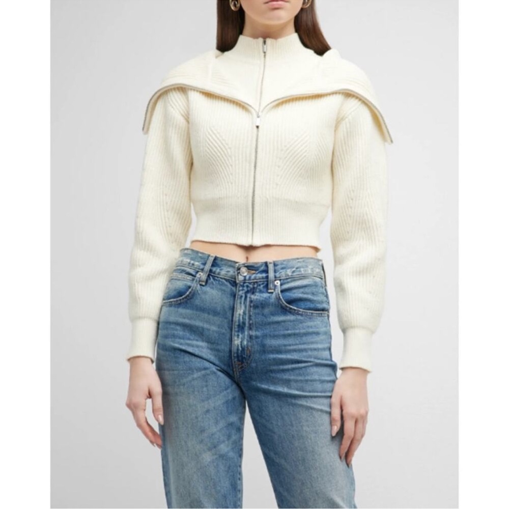 10 Crosby Derek Lam Cream Knit Zip-Up Sweater